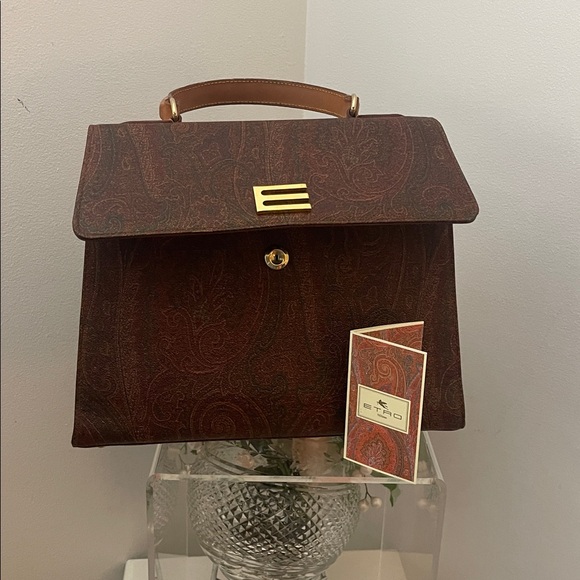 Etro 96’ Paisley Satchel In Brown with Gold Accent - Picture 4 of 17